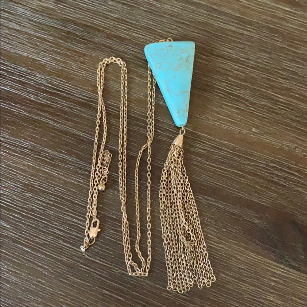 Long gold chain necklace with turquoise Stone